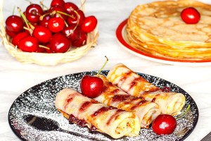 Pancakes with cherry jam