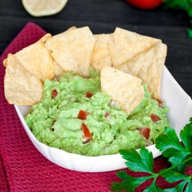 Home-made guacamole with tortilla chips