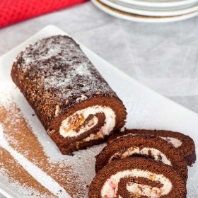 Amazing chocolate cake with cream cheese and prune jam